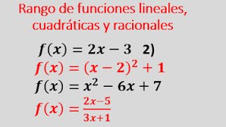 Rango de funciones lineales cuadraticas y racionales [upl. by Dlanod]