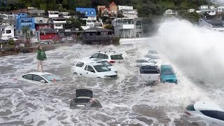 Waves like a Tsunami hit Cape Town Storm Surges destroyed cars and restaurants in Gordons Bay [upl. by Netaf]