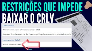 LICENCIAMENTO DIGITAL ACESSO PERMITIDO NÃO CRLV Não Liberado Para Emissão Porque [upl. by Husha]