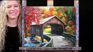 Learn How to Draw and Paint with Acrylics quotCOUNTRY BRIDGEquot Easy Beginner Autumn Landscape Painting [upl. by Bacchus635]