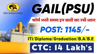 GAIL Junior Engineer New Recruitment 2024  POST 1145 Apply Online  PSU Jobs 2024  Latest Job [upl. by Ylerebmik]