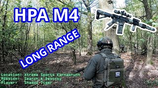 Airsoft gameplay in the woods  HPA M4SSR4 long range shots airsoft gameplay fun sport combat [upl. by Bealle]