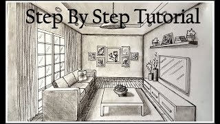 How to draw A Living Room In One Point Perspective Step By Step [upl. by Enedan936]