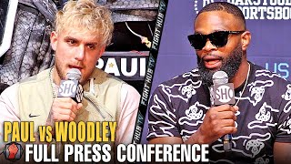 JAKE PAUL VS TYRON WOODLEY  FULL HEATED PRESS CONFERENCE amp FACE OFF VIDEO [upl. by Agathe]