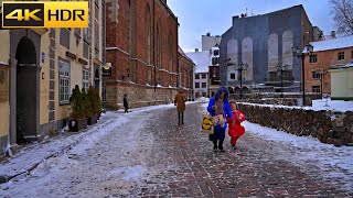 Snowy Walk in Riga  Latvia ❄️ Walking Through a Latvian Old Town 4K HDR [upl. by Sarena]