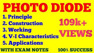 PHOTODIODE  PRINCIPLE CONSTRUCTION WORKING VI CHARACTERISTICS OF PHOTO DIODE  EXAM NOTES [upl. by Arvid]