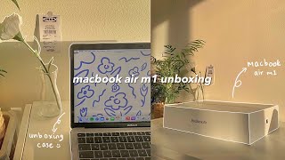 ✨🌱 macbook air m1 space gray unboxing  accessories  case decoration 💻 [upl. by Kcirrez563]