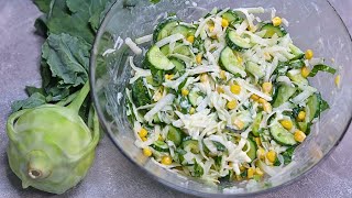 Leckerer Salat in 3 Min Ich werde nie müde den Salat zu essen Kohlrabi Gurken Salat mit Joghurt [upl. by Simonetta]