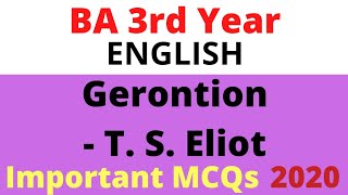 BA Objective Questions 2020 from Gerontion  poem by T S Eliot  MCQs [upl. by Chanda60]