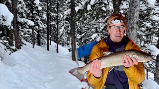 Heavy Snowfall Warning Upper Kananaskis Lake  Ice Fishing Bull Trout [upl. by Salvadore]