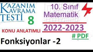 10 Sınıf  Kazanım Testi 8  MEB  2022 2023  Fonksiyonlar 2  Matematik  PDF [upl. by Nilyam406]