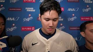 Shohei Ohtani Reacts to WalkOff Grand Slam and 4040 Season in Dodgers WalkOff Win [upl. by Atilef387]