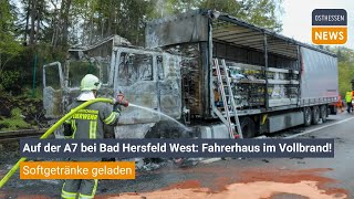 NEUENSTEIN Feuer unter Kontrolle  Auf der A7 bei Bad Hersfeld West Fahrerhaus im Vollbrand [upl. by Ylesara]