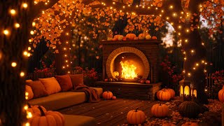 Cozy Autumn Forest Fireplace 🍁 Soft Rainfall and Crackling Fire for Calm Sleep or Study [upl. by Edmonds]