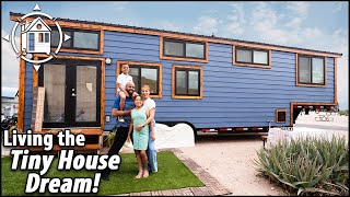 Family TINY HOUSE TOUR w master bedroom 2 lofts amp office [upl. by Ertnom]