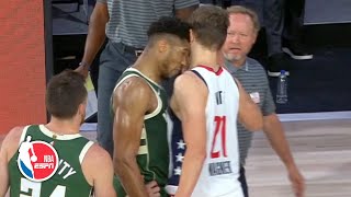 Giannis Antetokounmpo ejected for headbutting Mo Wagner  NBA on ESPN [upl. by Nwahsav]