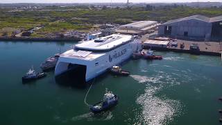 Austal Hull 393 Molslinjen Express 4 Launch [upl. by Annuahs]