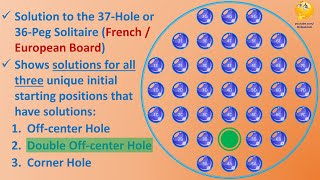 37 Hole Solitaire The French Board Solution  Case2 Starting with vacant Double OffCenter Hole [upl. by Arden203]