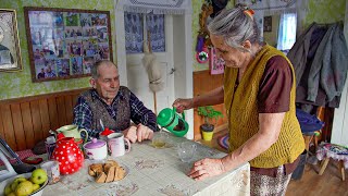 Happy old age of an elderly couple in a mountain village in winter far from civilization [upl. by Jameson]