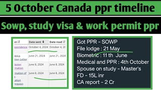 5 October Canada ppr timeline today  Sowp study visa work permit and sowp ppr timeline today [upl. by Humo]