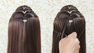 Easy Party Hairstyles For Thin Hair Small Clutcher Hairstyles For Long Hair Puff Hair Style Girl [upl. by Sollie]