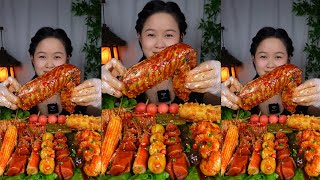 A Chinese Woman Eating Delicious Turkey Chicken Wing Kushiage Food at Home ASMR Eating Challenge [upl. by Anifad]