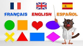 Foufou  Learn Shapes in FrenchEnglishSpanish for Kids Les Formes en FRANGESP 4k [upl. by Nestor]