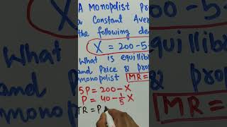 shorts monopoly price and output mathematicaleconomics economics [upl. by Arihsay]