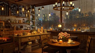 A Rainy Day in 4K Cozy Coffee Shop ❄ Background Instrumental to Relax Study Work [upl. by Lareneg408]