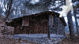 Hiding in an Abandoned Log Cabin in the Heavy Rain  Hot Night in a Log Cabin in the Extreme Rain [upl. by Nortal]