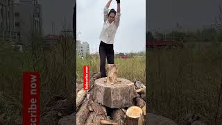 The effect of chopping wood is great choppingwood axe foot ironcraftsman farmtoolsviralvideo [upl. by Nosyarg]