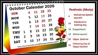 October Calendar 2026 octobercalender2026 [upl. by Eliathan]