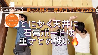 【古民家DIY】157 石膏ボード天井につけるのマジで大変！今回は助っ人が支えてくれて漆喰下地塗りしてくれて助かった！【田舎暮らし】 [upl. by Ikciv641]