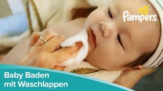 Baby Baden und Waschen mit dem Waschlappen  Pampers [upl. by Araeit430]