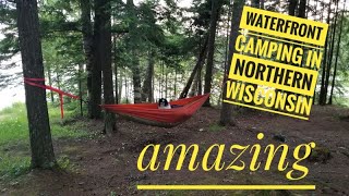 Remote Waterfront camping  East Twin Lake Campground Tour in ChequamegonNicolet National Forest [upl. by Atiniv627]