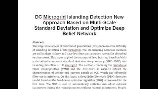 DC Microgrid Islanding Detection New Approach Based on Multi Scale Standard Deviation and Optimize D [upl. by Sinnal]