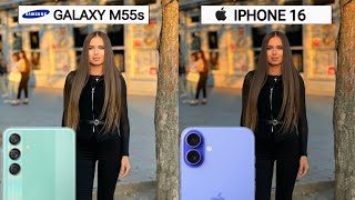 Samsung Galaxy M55s VS iphone 16 Camera test Comparison [upl. by Annoyk]