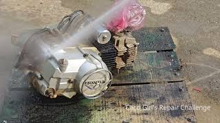 Caco Girls Repair Challenge Restore a HONDA engine from scrap to a new engine [upl. by Kery97]