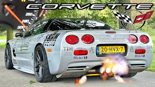 LOUD CORVETTE C5 w HEADERS shoots FLAMES  TOP SPEED on AUTOBAHN [upl. by Llemhar598]