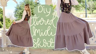 DIY Easy Tiered Ruffle Midi Skirt  Beginner Friendly Tutorial [upl. by Selia504]