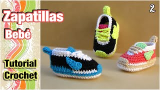 Cómo tejer Zapatillas patucos escarpines para bebé a crochet 2 de 2 [upl. by Amihsat723]