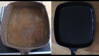 Restore a Rusty Cast Iron Skillet 铸铁锅翻新 [upl. by Kerril142]