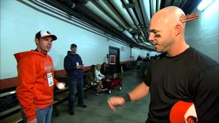 Steve Pearce meets Orioles fan who caught his first grand slam ball [upl. by Elawalo]