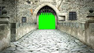 NO COPYRIGHT Green Screen  CASTLE DOOR WITH BURNING TORCH [upl. by Okram]