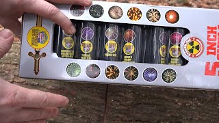 WorldClass Fireworks Excalibur Platinum 60g 5quot Shell Reloadable Mortar Review 24 Assorted Effects [upl. by Adien]