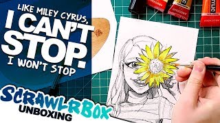 Trying ACRYLIC PAINT watch me strugglehaha  Scrawlrbox Unboxing  DrawingWiffWaffles [upl. by Yarled769]