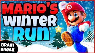 🍄 Marios Winter Run ❄️  Fitness Run  Brain Break  MiniGames  GoNoodle Inspired [upl. by Ydoow]