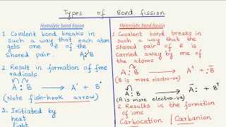 Types of Bond fission Homolytic and Heterolytic bond fission [upl. by Illona110]