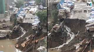 Mumbai rains  Road caves in at Sangharsh Nagar in Powai [upl. by Enitsej]