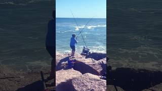 Catching a red fish from the jetty fishing jettyfishing redfish texasfishing bigfish [upl. by Airitak261]